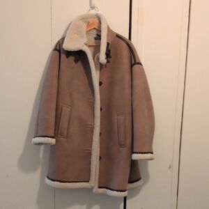 Zara Cream Shearling Jacket with Black Accents